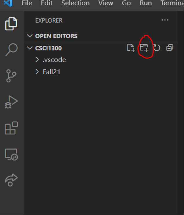 folder plus icon circled in red