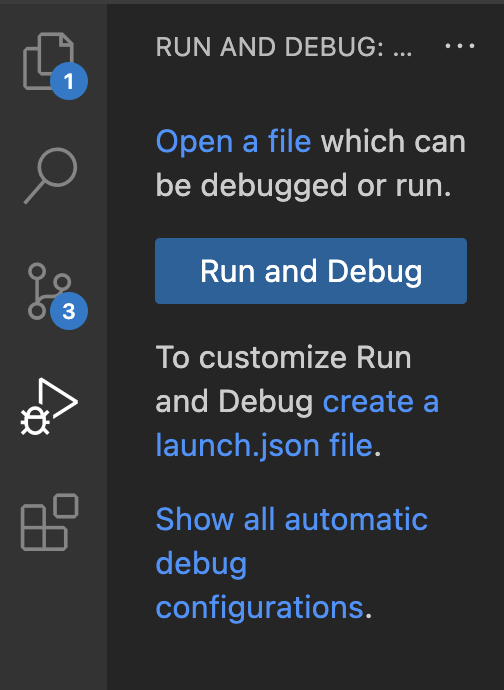 The triangle with a lady-bug is a brighter white, the next pannel reads open a file, run and debug and contains more information in white and blue text.