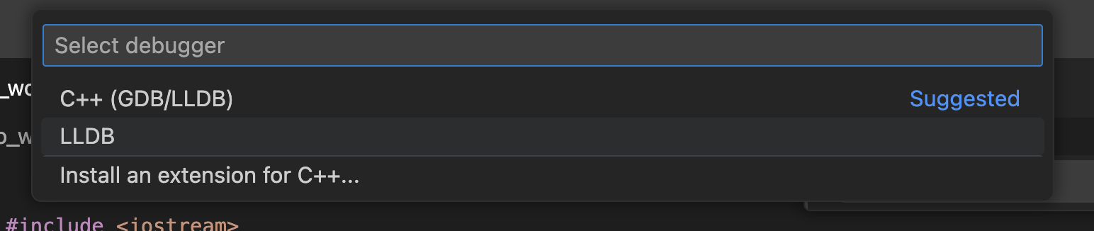 LLDB is highlighted