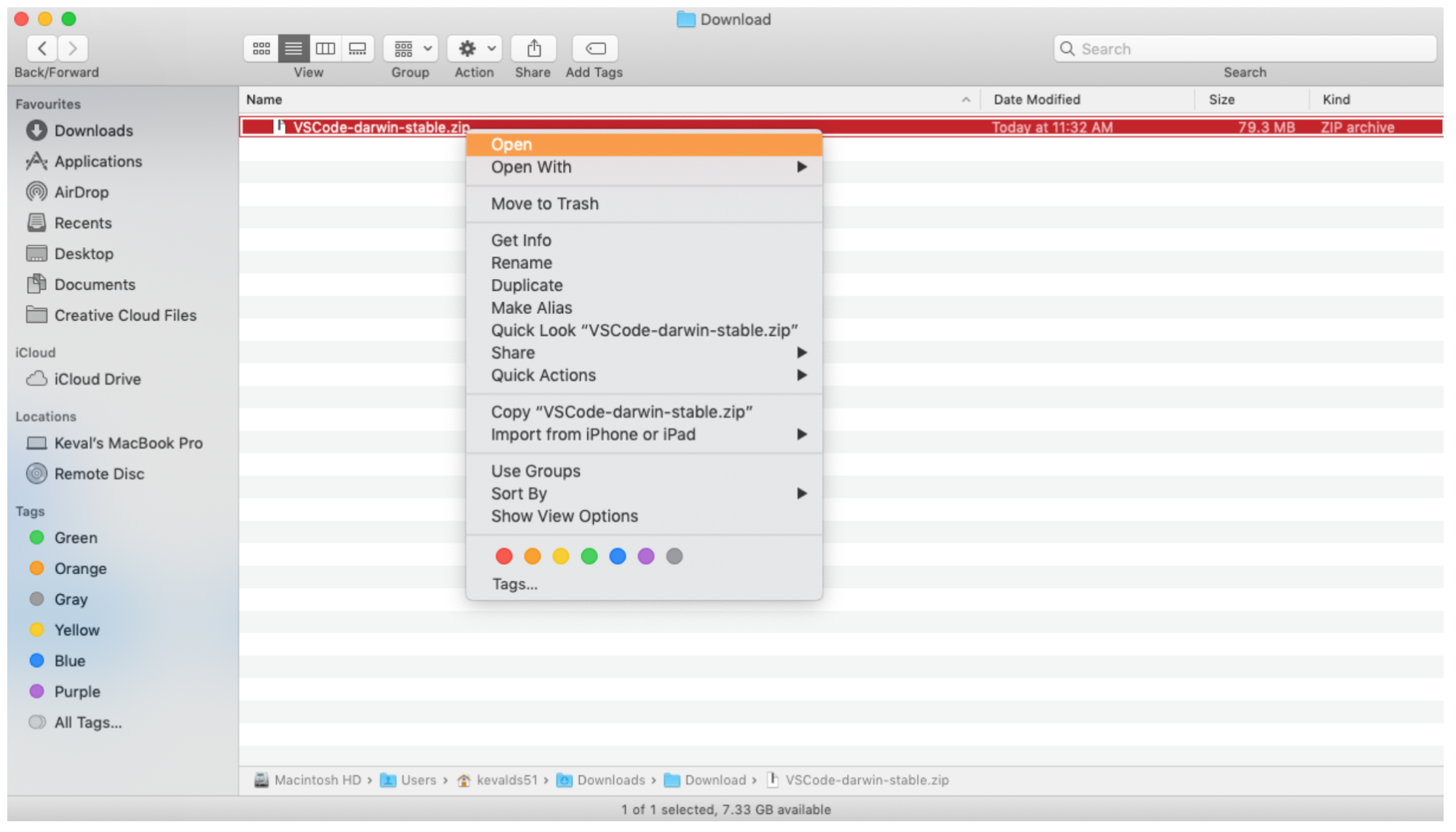 finder window with an expanded dropdown