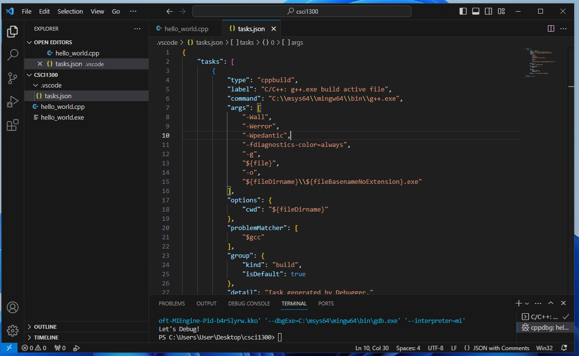 args key now has additional element dash Wall dash Werror dash Wpedantic, double-u is always captialized here