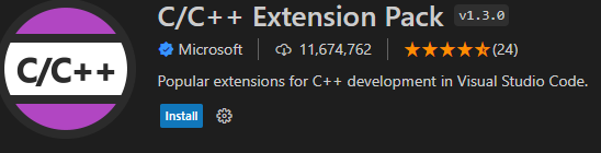 C/C++ Extension Pack v1.3.0 microsoft 11M+ downloads 24 reviews